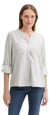 Produktbild von TOM TAILOR Damen Bluse im Streifen-Muster, 36620 - Grey Polyester Stripe, 40