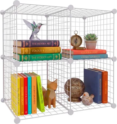 Image de Étagère modulaire cubique avec 4 compartiments - Étagère en fil de fer - Blanche - 75x37x75 cm