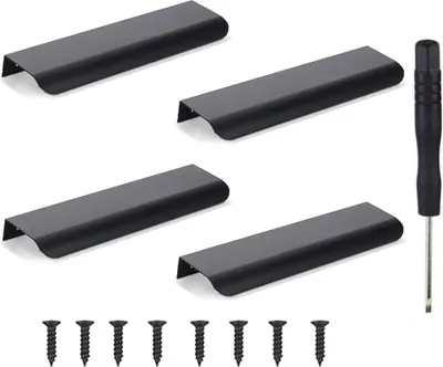 Produktbild von Comforty 4er-Set Möbelgriffe und Schraubendreher, versteckte Türgriffe, Schrankgriffe, Aluminium-Schubladengriffe, versteckte Griffe, unsichtbare Möbelgriffe, Küchengriffe - Schwarz, 12 cm