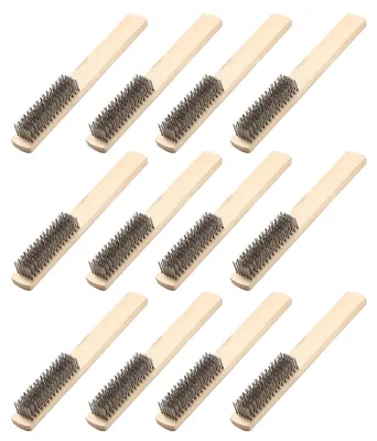 Produktbild von 12 PCS Drahtbürsten-Set mit Holzgriff Edelstahl-Draht-Kratzbürste zur Reinigung und Rostentfernung