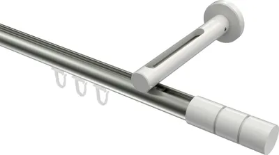 Produktbild von Interdeco Innenlaufstange / Gardinenstange mit Innenlauf Edelstahl-Optik / Weiß, Typ Siteno Elanto (Rillenzylinder), 20 mm Ø 1-läufig, 480 cm