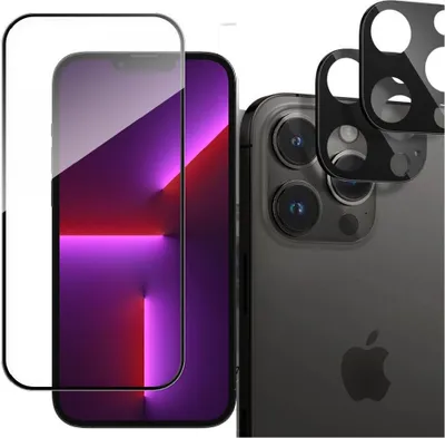 Image de Kit de verre de protection 5D compatible avec l'iPhone 15 Pro Max ( 2x verre 5D + 2x verre de protection de la caméra ) - dureté 9H