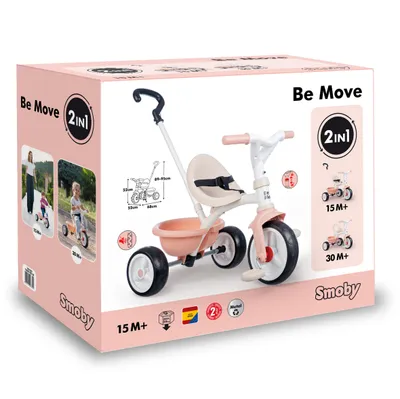 Produktbild von Smoby - Be Move Rosé - Kinderdreirad mit Schubstange, Sitz mit Sicherheitsgurt, Metallrahmen, Pedal-Freilauf, für Kinder ab 15 Monaten