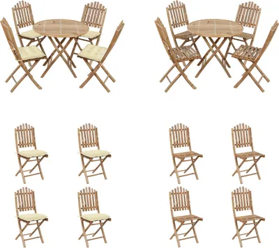 Produktbild von vidaXL 5 tlg. Garten Essgruppe mit Kissen Klappbar Bambus - Garten Essgruppe - Garten Essgruppen - Essgruppe - Outdoor Essgruppe