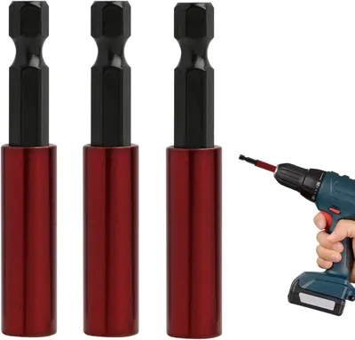 Produktbild von 3er Set magnetische Bithalter mit Verlängerung für Akkuschrauber und Schlagschrauber, 1/4 Zoll Sechskantschaft, 60 mm Länge