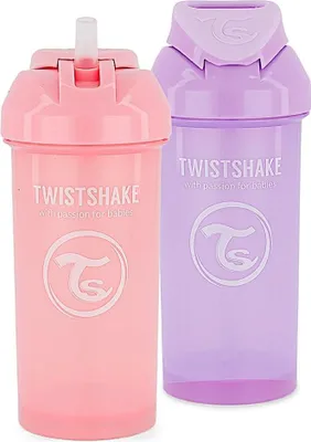 Produktbild von Twistshake 2x Baby Trinklerntasse mit Strohhalm - 360ml | Auslaufsichere Trinkflasche | Strohhalmbecher | -frei | Trainingstasse Für Kinder | Rosa Lila