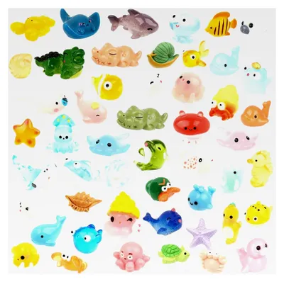 Produktbild von 50 Stück Mini Meerestiere Figuren aus Harz für DIY Miniaturszenen und Dekoration