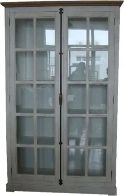 Produktbild von Casa Padrino Landhausstil Vitrine Antik Weiß / Naturfarben 136 x 43 x H. 222 cm - Vitrinenschrank mit 2 Glastüren - Landhaus Möbel Schrank