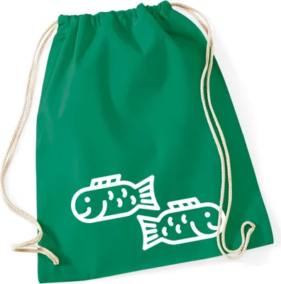 Produktbild von Huuraa Turnbeutel Fische Sternzeichen Symbol 12 Liter Kelly Green Baumwolle Rucksack Geschenkidee