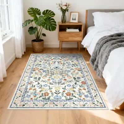 Image de Paillasson de 80 x 150 cm, lavable, antidérapant, à motifs floraux, vert, pour intérieur
