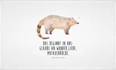 Produktbild von Mr. & Mrs. Panda Baumwollhandtuch Nasenbaer - Weiß - Geschenk, Nasenbär, Handtuch, Frotteehandtuch, baumwolle, Bär, Nasenbären, Rüsselbär, 50x100, kleines