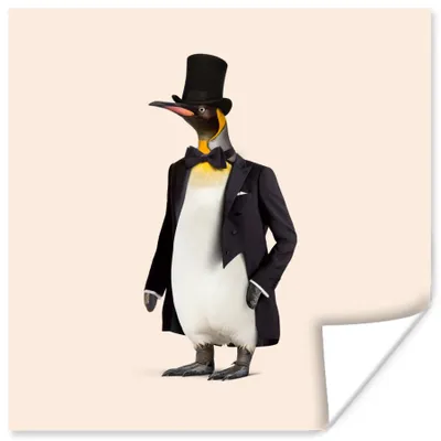 Produktbild von MuchoWow® Poster Pinguin - Tier - Hut - Schwarz 50x50 cm - Wohnzimmerdekoration