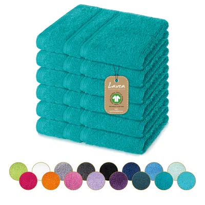 Produktbild von Lavea® Seiftuch 6er Set 30x30 cm, Waschlappen, 100% Baumwolle, Gästehandtücher, saugstark, waschbar, strapazierfähig, Frottierserie Bali - Ozeanblau