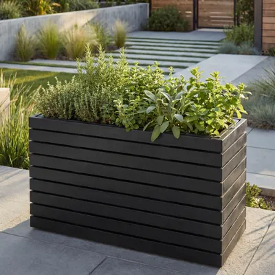 Produktbild von Pflanzkasten HWC-L21, Pflanzkübel Blumentopf Hochbeet, eckig 41x63x23cm Outdoor Akazie Holz -  schwarz