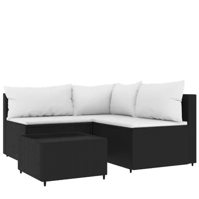 Produktbild von vidaXL 4-tlg. Garten-Lounge-Set mit Kissen Schwarz Poly Rattan