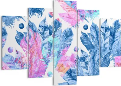 Produktbild von Bild auf Leinwand - Leinwandbild - Federn Vögel Bunt Komposition - 150x100cm - Wand Bild - Wanddeko - Leinwanddruck - Bilder - Kunstdruck - Leinwand bilder - Wandkunst - EA150x100-2945