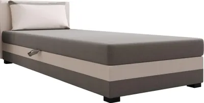 Produktbild von AURA SOFA  Boxspringbett ROLAND 90x195 Komplett-Set mit Bonell Matratze, Polsterbett mit Bettkästen - Hellbeige/Grau, SAWANA 01/21