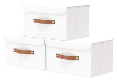 Produktbild von Aufbewahrungsboxen mit Deckel, faltbare Stoffboxen, Handtuchkörbe, Kleiderschrank-Organizer 33 x 23 x 20 cm (weiß)