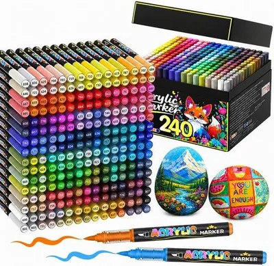Produktbild von Set mit 240 Acrylfarbstiften – Permanente, wasserbasierte Acrylfarbe für Stein, Stoff, Holz, Glas, Papier und Kunststoff – ideal zum Basteln