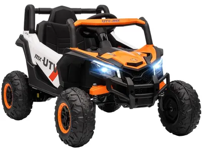 Zdjęcie produktu dla Elektryczny samochodzik dla dzieci, 12V, z pilotem i oświetleniem LED | Kolor: pomarańczowy + czarny | Wymiary: 61x96x56 cm
