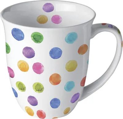 Produktbild von Tasse 10cm Porzellan mit bunten Punkten Muster Weiß