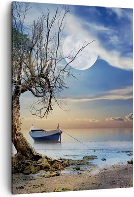 Produktbild von Bild auf Leinwand - Leinwandbild - Einteilig - Nacht Mond Boot - 50x70cm - Wand Bild - Wanddeko - Wandbilder - Leinwanddruck - Kunstdruck - Wanddekoration - Leinwand bilder - Wandbild - PA50x70-3457