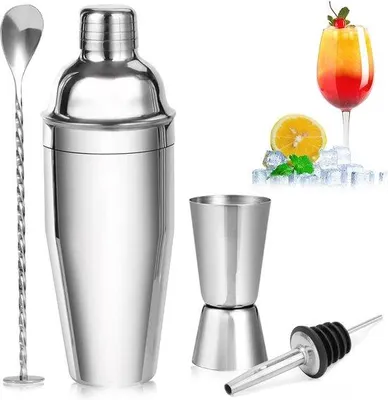 Produktbild von Professionelles Cocktail-Shaker-Set 750 ml – Komplett mit Messbecher, Barlöffel und Ausgießer für perfekte Getränke
