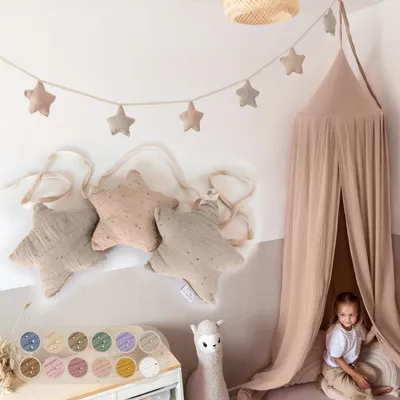 Produktbild von Sternenkette Hellbeige & Beigerosa mit Goldapplikation - Stoff-Girlande 3 m