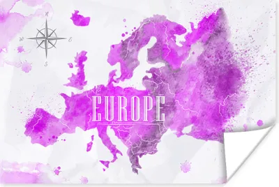 Produktbild von MuchoWow® Poster Weltkarte - Europa - Farben 90x60 cm - Schlafzimmer