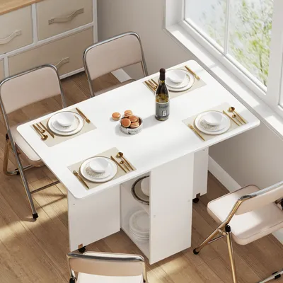 Produktbild von Esszimmertisch Mobiler Klapptisch Klappbarer Esstisch mit 6 Rollen und 2 Ablagefach Küchenhelfertisch für Küche,Wohnzimmer, Terrasse 120x70x78cm Weiß