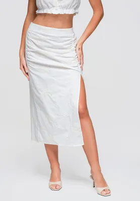 Produktbild von LARICA Spódnica midi z haftem i elastycznym pasem OW-GL-E0019 white M