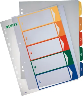 Produktbild von Register A4 1-5 PP farbig bedruckbar Packung mit 20 Stück