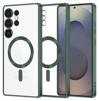 Produktbild von Techsuit Luxury Crystal Back Cover Hülle mit MagSafe für Samsung Galaxy S25 Ultra - Transparent/Dunkelgrün