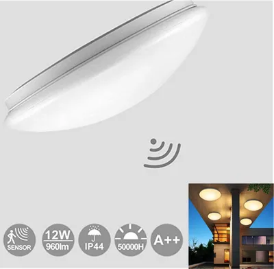 Produktbild von Wolketon LED Deckenlampe mit Bewegungsmelder Deckenleuchte mit Tageslichtsensor Warmweiss 12W 960 Lumen 24 cm fuer Kellerraeume Flure Eingangsbereiche Badezimmer