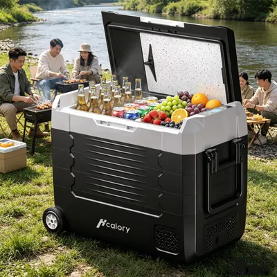 Produktbild von Hcalory D45M+ Dual Zone Auto Kühlschrank 45L Kompressor Kühlbox 12V 24V 220-240V Mit Rädern, Ohne Bluetooth, Camping Gefrierbox Tragbar