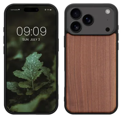 Produktbild von kwmobile Hülle kompatibel mit iPhone 17 Pro Max Hülle - Holz Case - stoßfestes Handy Cover - TPU Handyhülle in Dunkelbraun