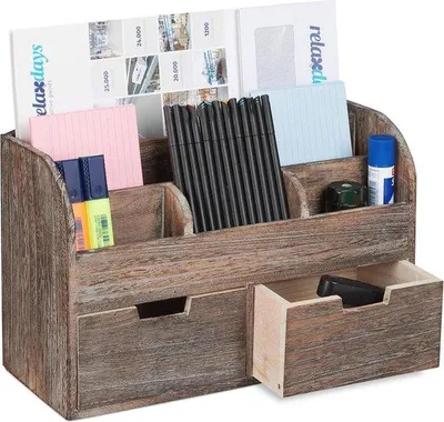 Produktbild von Famanu Büro Organizer aus Holz mit 6 Fächern und 2 Schubladen - Dokumentenhalter für Zuhause und Büro