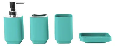 Immagine prodotto di Set di accessori da bagno in plastica, composto da 4 pezzi, colore azzurro chiaro