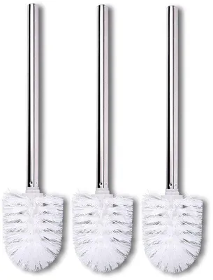 Obrázek produktu pro Ibenzoa® Sada toaletních kartáčů, 3 kusy, bílá barva – nerezová ocel, délka 36 cm, vyměnitelná hlavice, průměr 8 cm, výška 10 cm, závit 1,2 cm