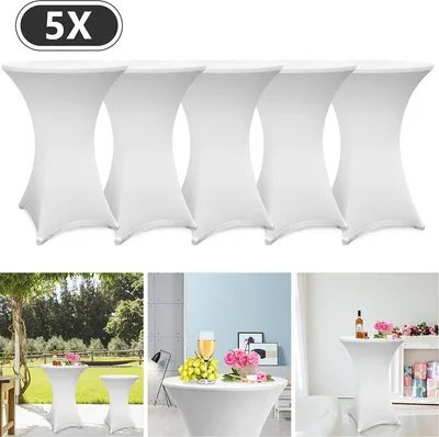 Produktbild von 5x Stehtischhusse Stretch Stehtisch Hussen Ø 80 cm Tisch Husse Bistrotisch Weiß