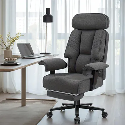 Zdjęcie produktu dla Fotel biurowy HOFFREE XXL do 227 kg - fotel gabinetowy Big & Tall z szerokim siedziskiem, wysokiej jakości tkaninami, regulowanym podparciem lędźwi, ergonomicznym fotelem obrotowym - szary