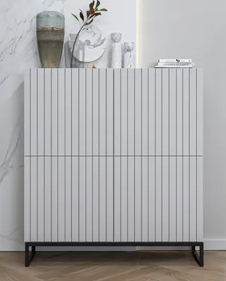 Produktbild von Glamour Kommode RTV Weiß matt Elpis 4D - Modern - Lindner Möbel - 112cm x 36,5cm x 126 cm, Farbe: Weiß matt- Italienische Tiefmattfolie