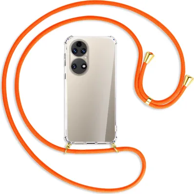 Produktbild von Handykette Backcover-Schutzhülle mit Band (Metall goldfarben) für Apple iPhone 13 - neonorange