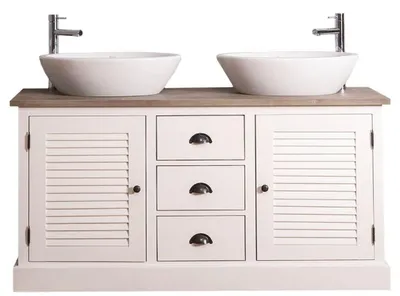 Produktbild von Casa Padrino Landhausstil Doppel-Waschtisch mit 2 Türen und 3 Schubladen Creme / Naturfarben 150 x 51 x H. 75 cm - Badezimmermöbel im Landhausstil