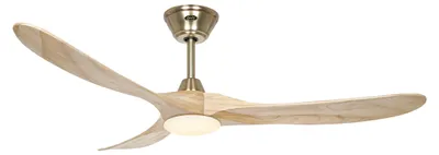 Immagine prodotto di Ventilatore da soffitto a risparmio energetico con luce LED e telecomando Eco Genuino-L 152 cm Ottone opaco / Legno naturale