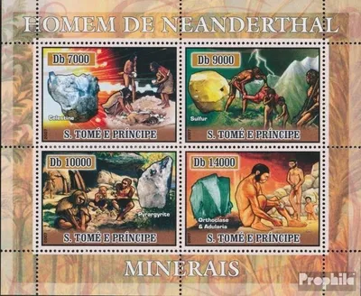 Produktbild von Briefmarken Sao Tome e Principe 2007 Mi 2976-2979 Kleinbogen (kompl. Ausgabe) postfrisch Neandartaler, Mineralien