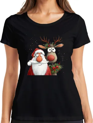 Produktbild von Weihnachtsmann Rudolph rote Nase niedlich Weihnachten Geschenk Damen T-Shirt, Schwarz, XL