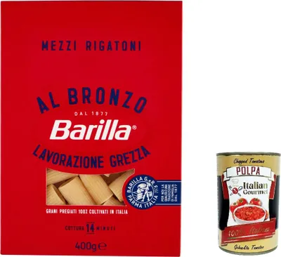 Produktbild von 5x Mezzi Rigatoni al Bronzo Bronze Gezogene Pasta 400g Rohe Verarbeitungsmethode + Italian Gourmet polpa 400g