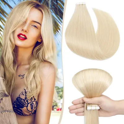 Produktbild von Haarverlängerungen mit Klebestreifen, Echthaar - 10 Stück - Platinblond