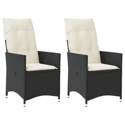 Produktbild von Gartensessel mit Kissen 2 Stk. Verstellbar Schwarz Poly Rattan